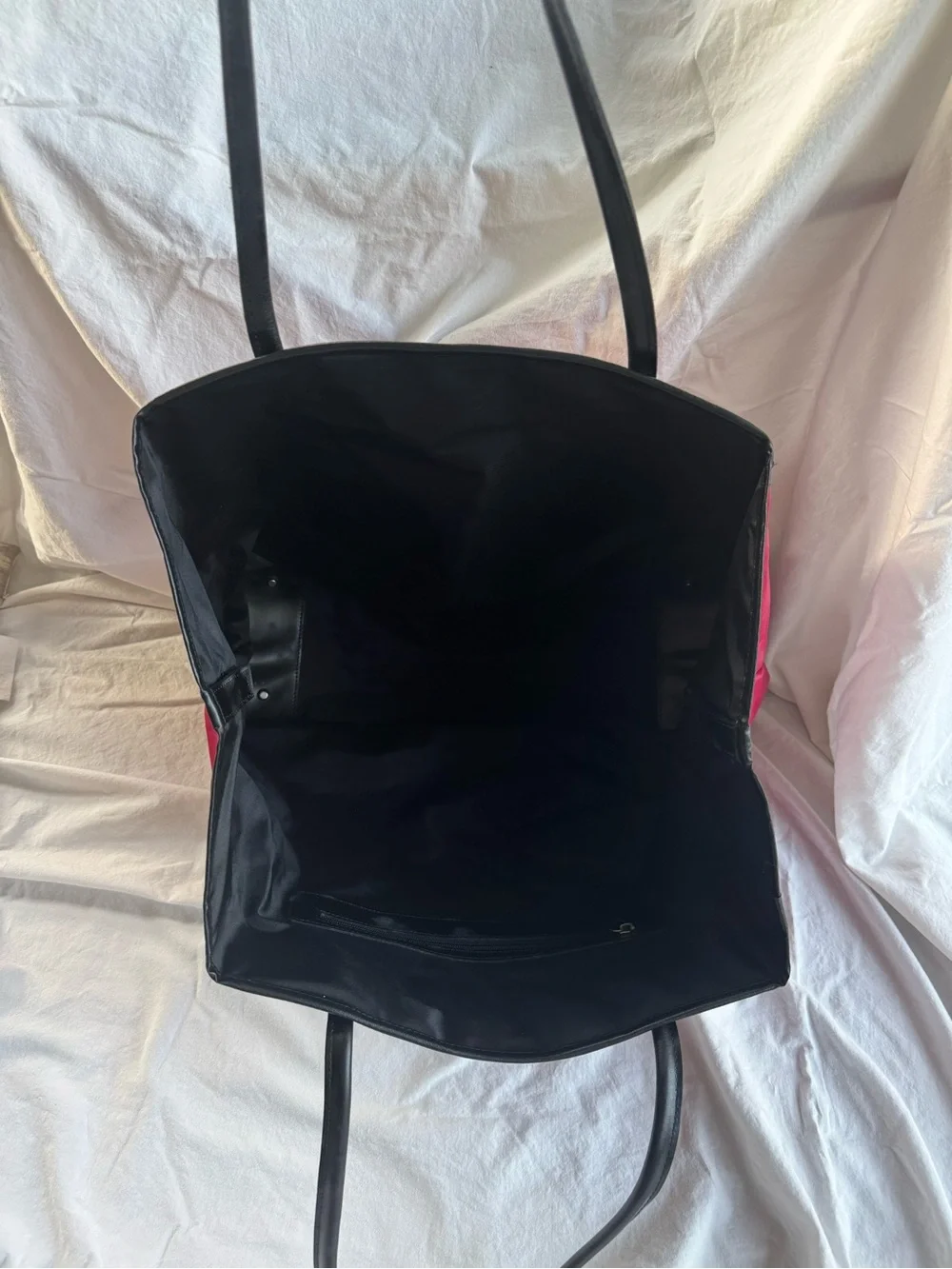 ABACO Paris Large Red Nylon & Black Leather Tote Shoulder Bag